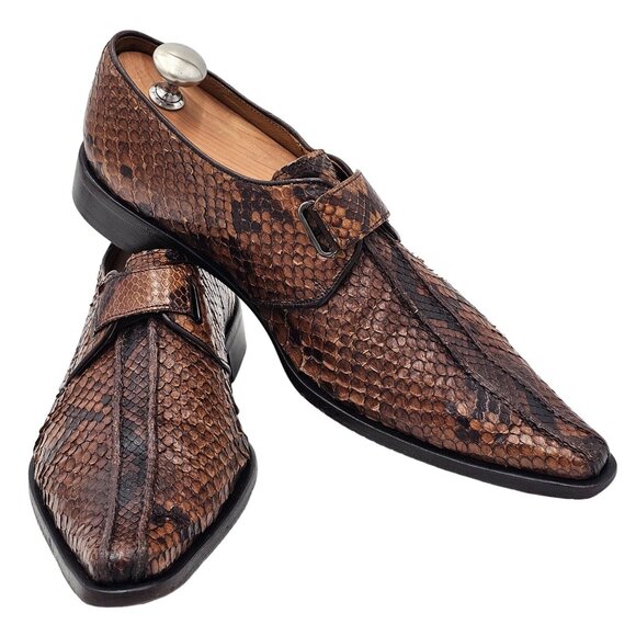 Exotic Python Snake skin Aldo Brue Italy Mens size 8.5 Brown Loafers Dress Shoes